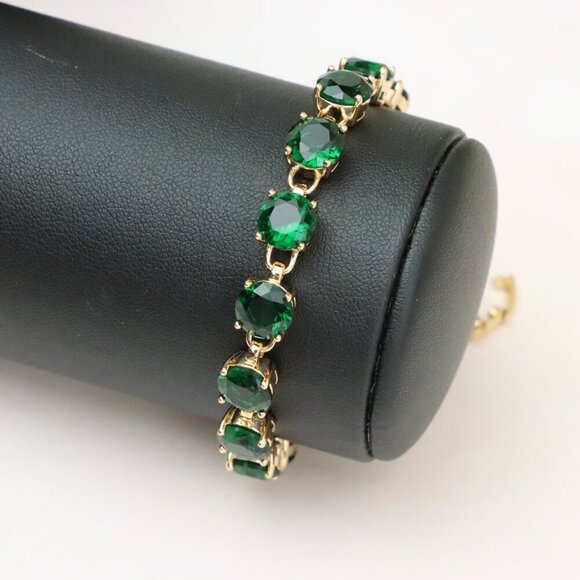 "Elegant Green Crystal Rose Gold Bracelet with Prong Setting, XPBL0807 - Picture 11 of 12